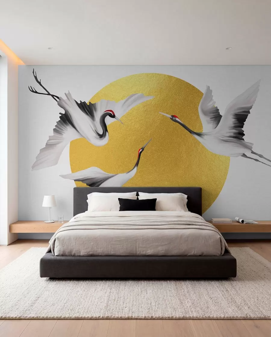 murales de pared Grullas en vuelo antes del círculo solar u79625