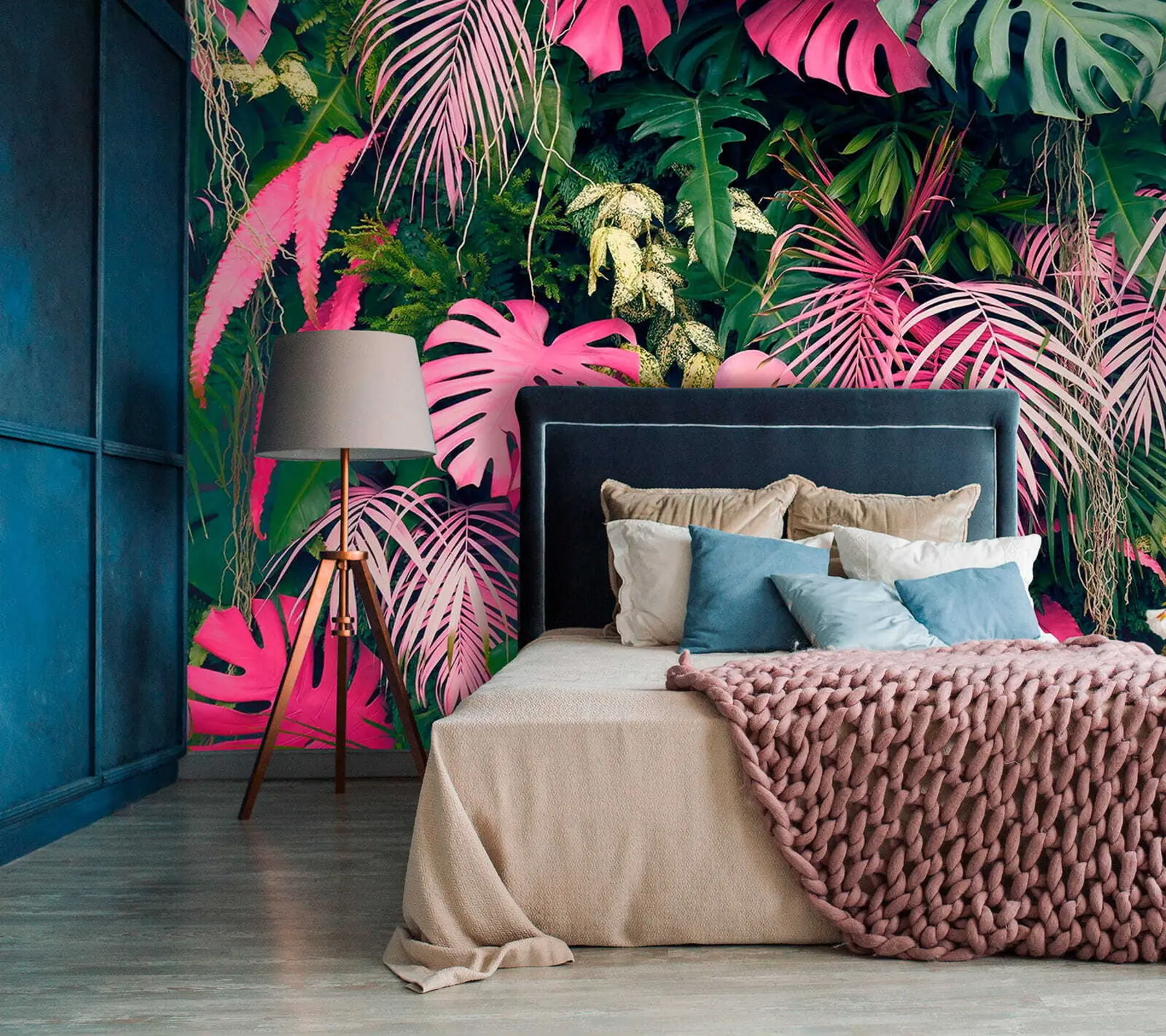 murales de pared Follaje verde y rosa u79682