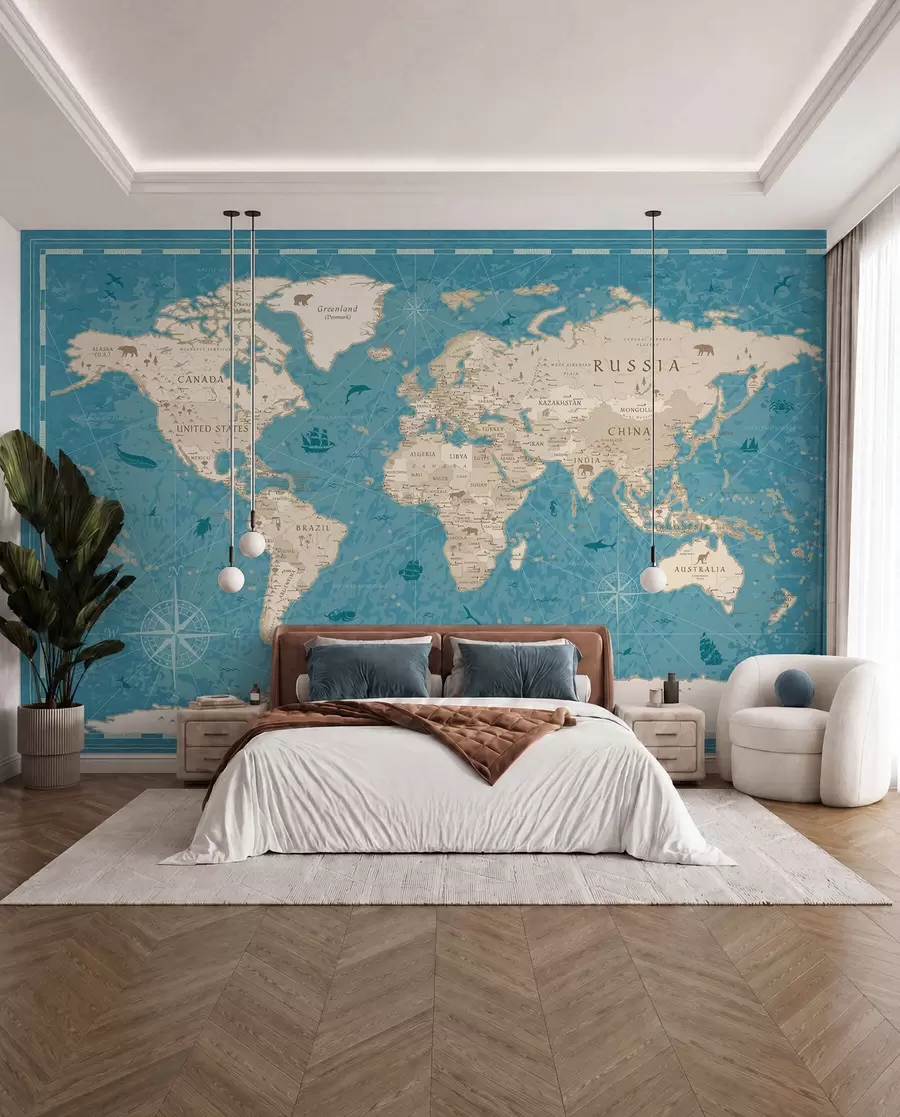 murales de pared Atlas antiguo en turquesa u50378