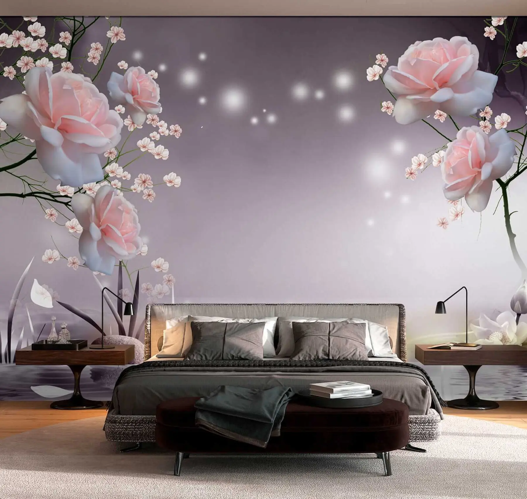 murales de pared Rosas en ondas de agua u01045
