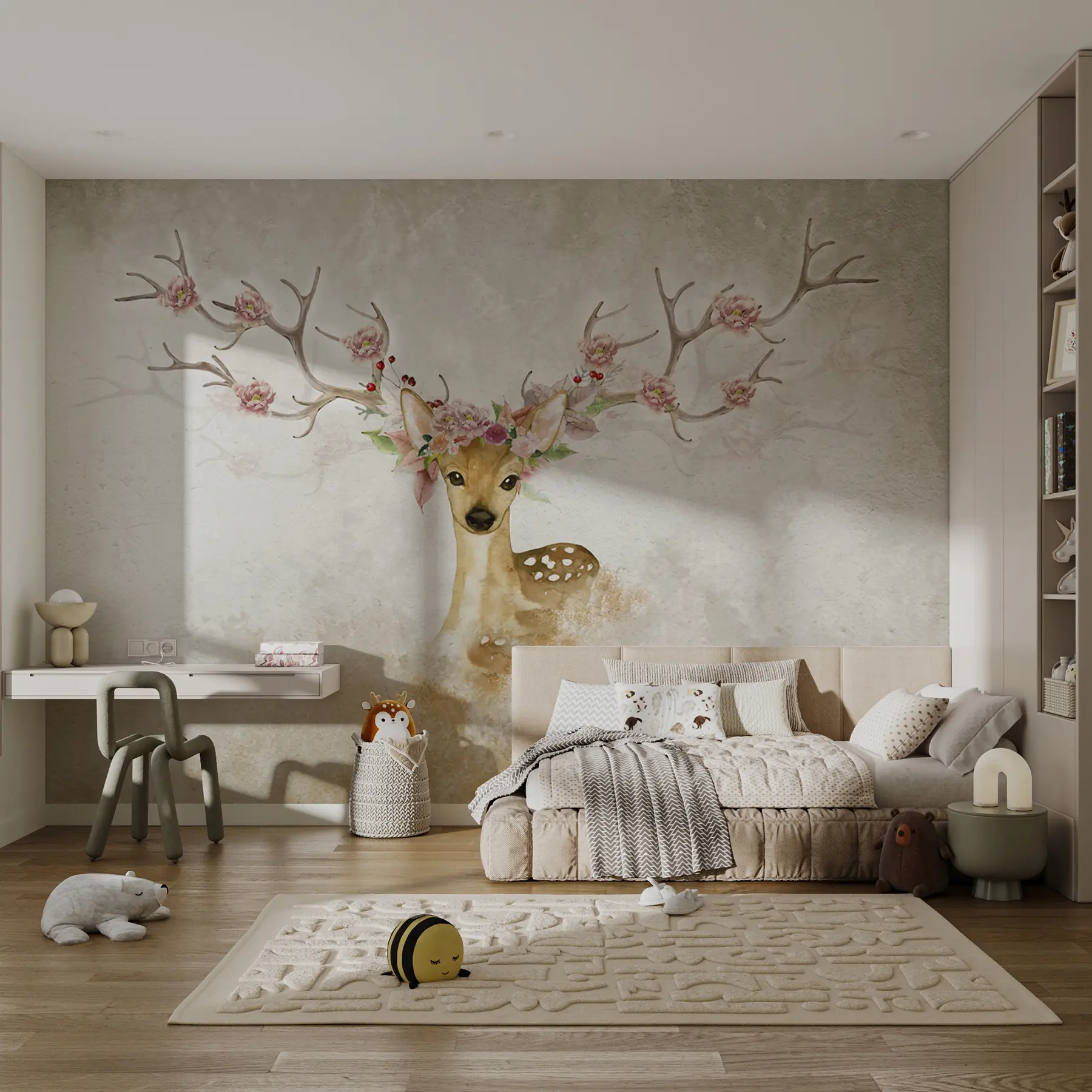 murales de pared Ciervo con flores en las astas u04671