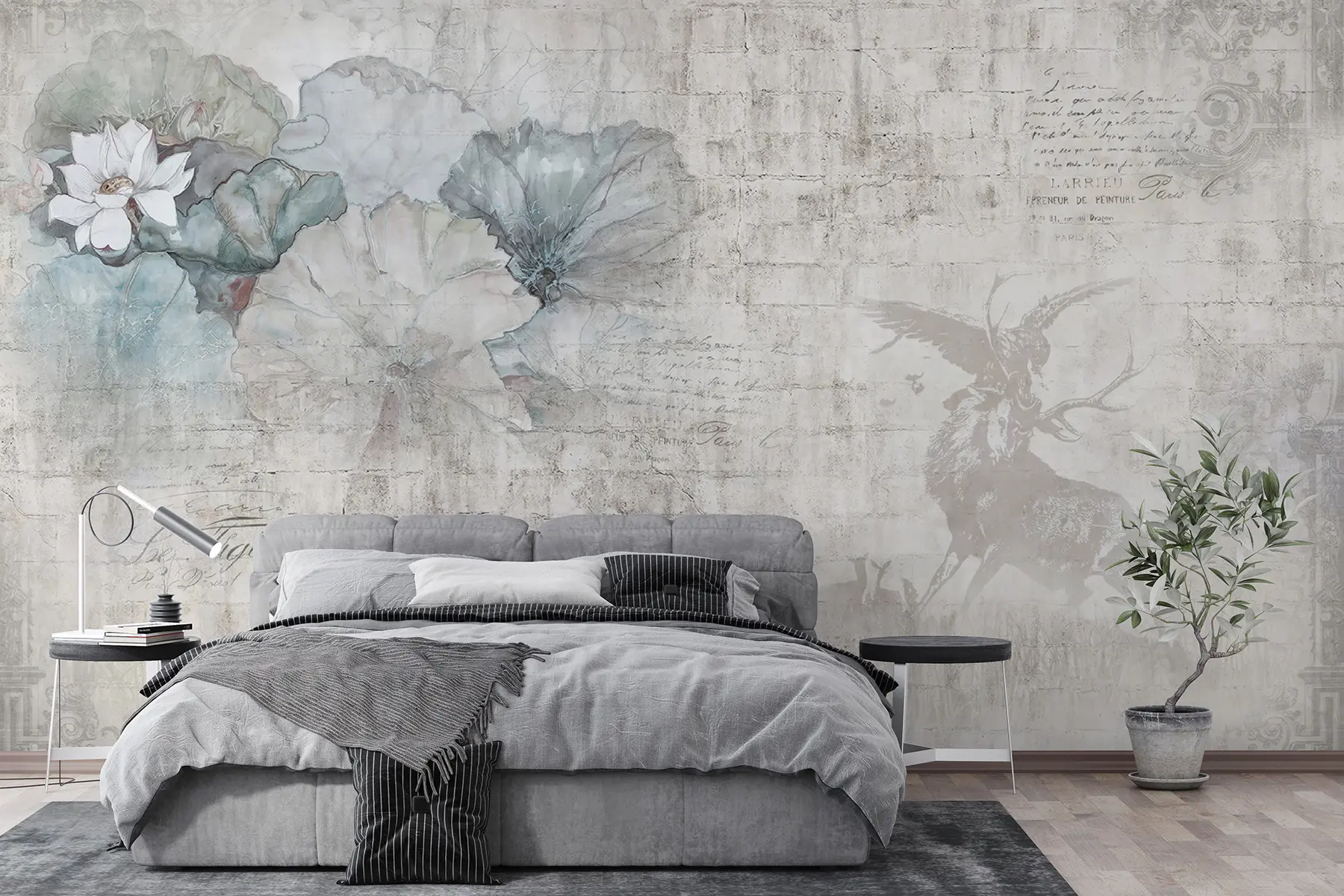 murales de pared Flores y caza en estilo grunge u04724