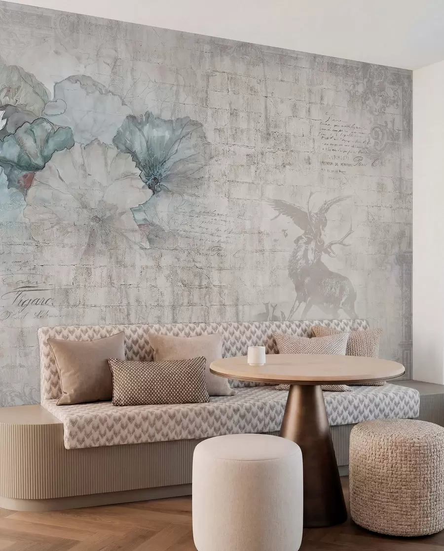 murales de pared Flores y caza en estilo grunge u04724