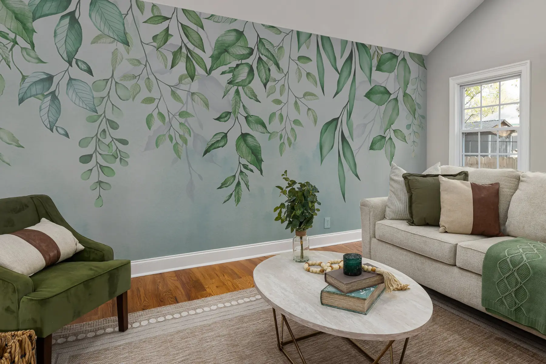 murales de pared Hojas de color verde claro en acuarela u08700