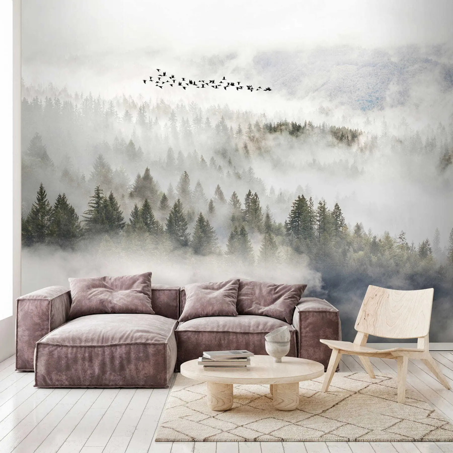 murales de pared Bosque de niebla y pájaros u13823