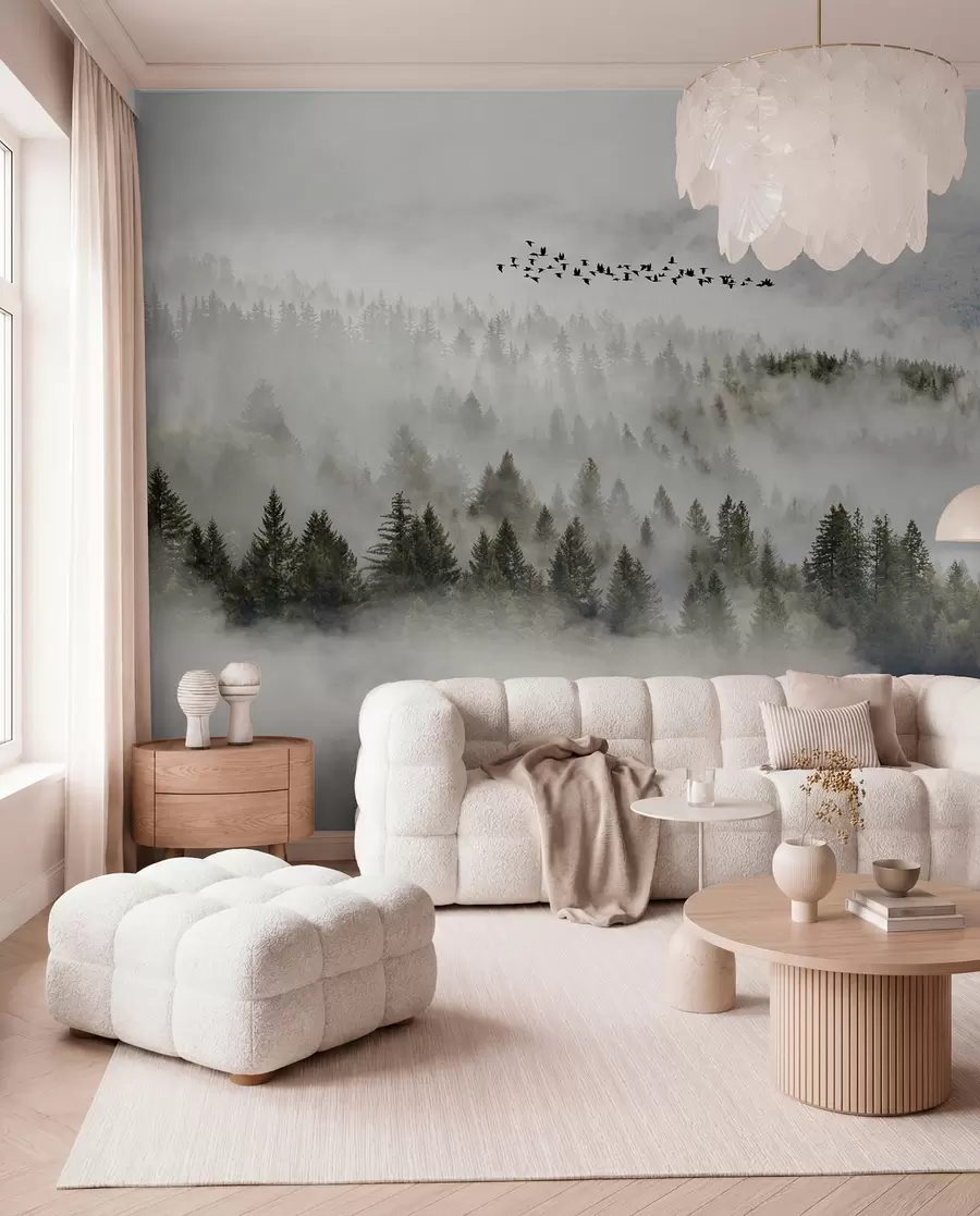murales de pared Bosque de niebla y pájaros u13823