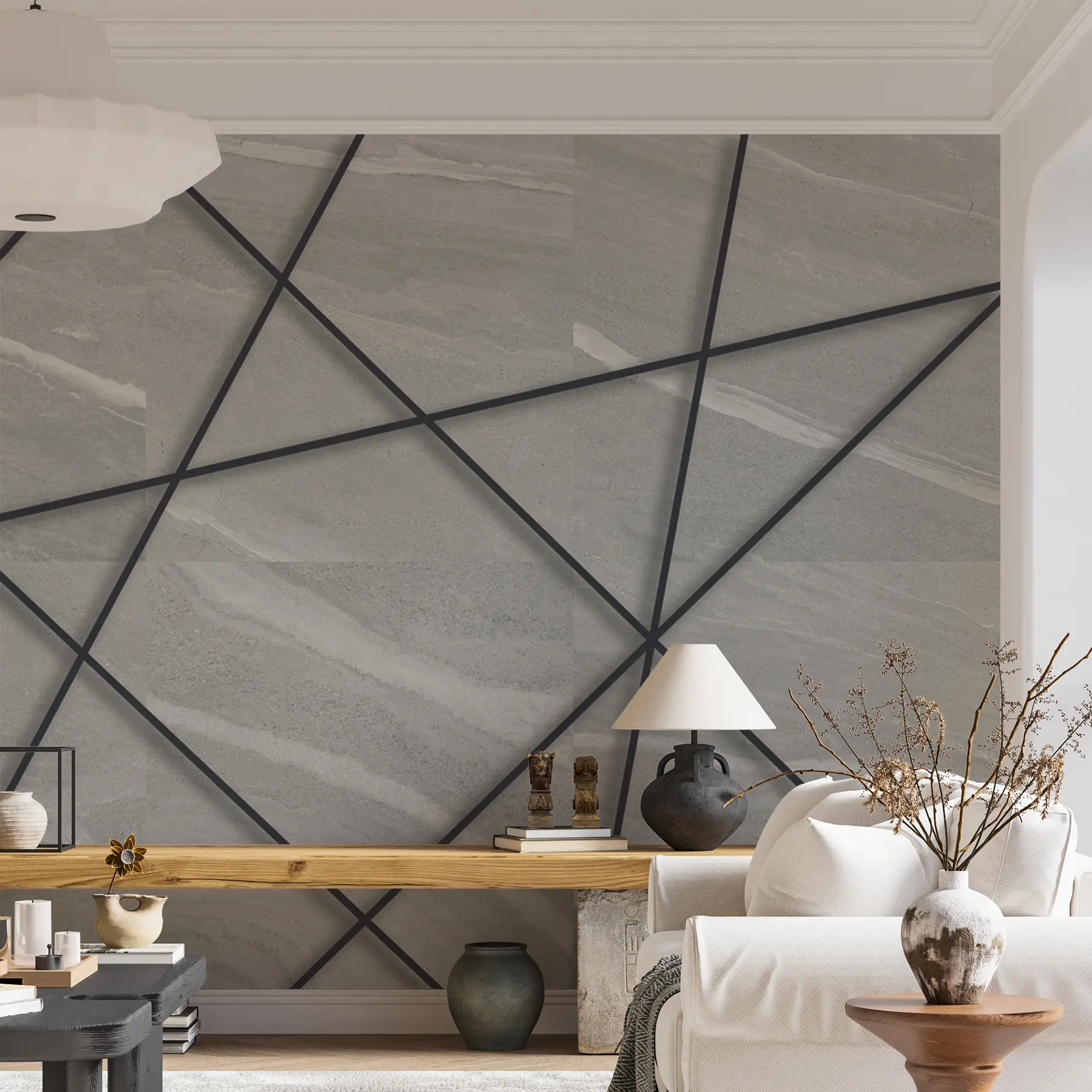 murales de pared Mármol gris y líneas negras u16341