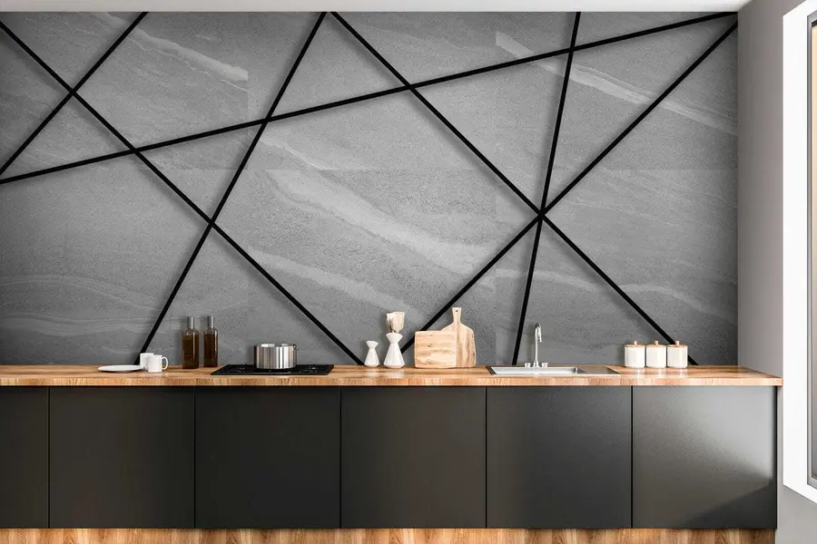 murales de pared Mármol gris y líneas negras u16341