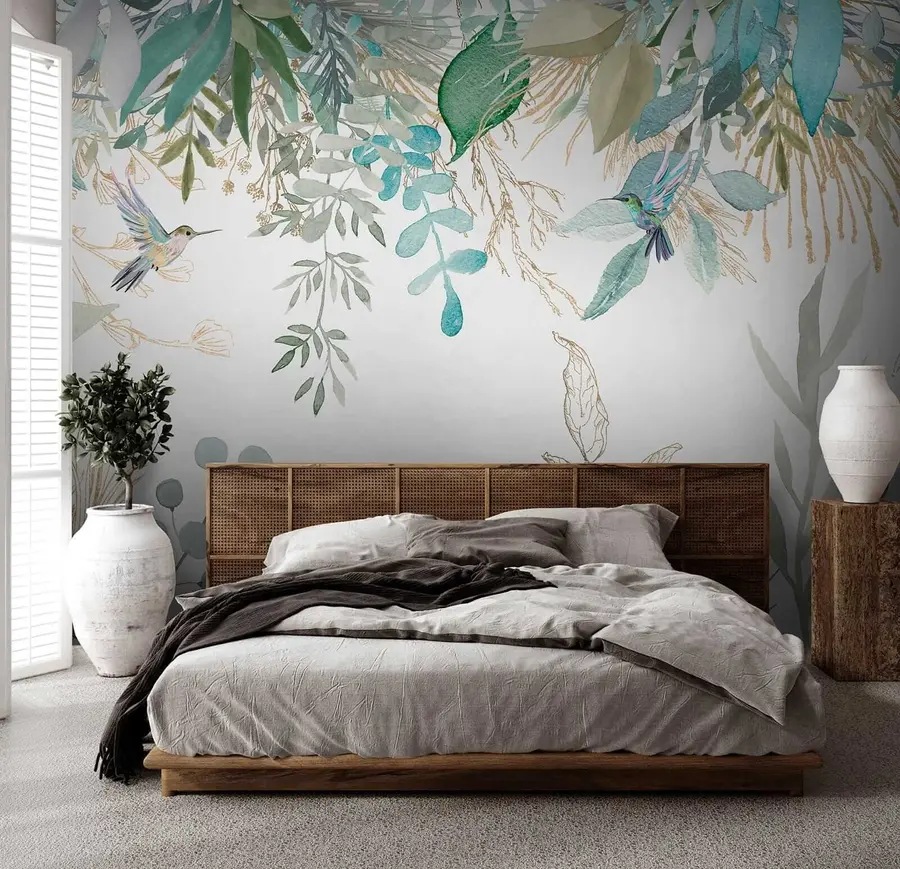 murales de pared Plantas exóticas y colibríes u17579