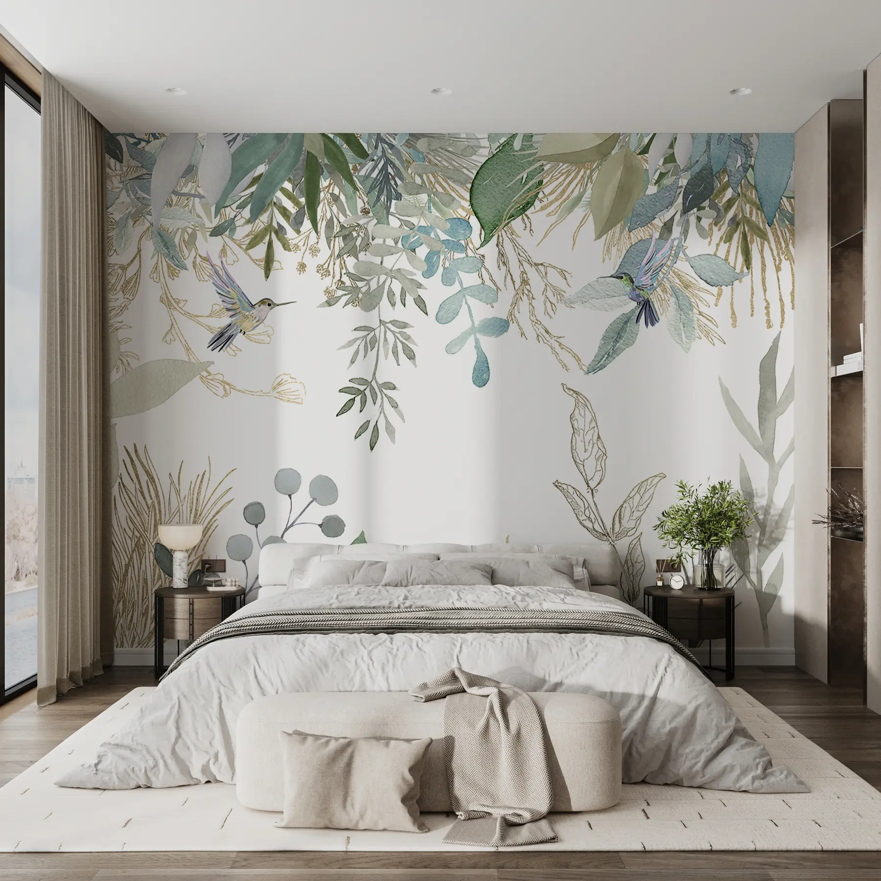 murales de pared Plantas exóticas y colibríes u17579