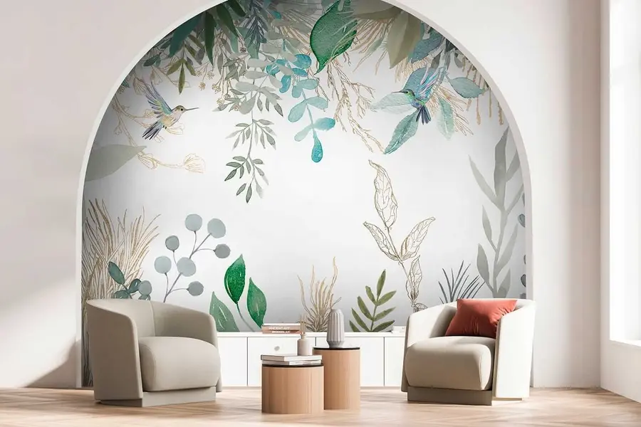 murales de pared Plantas exóticas y colibríes u17579