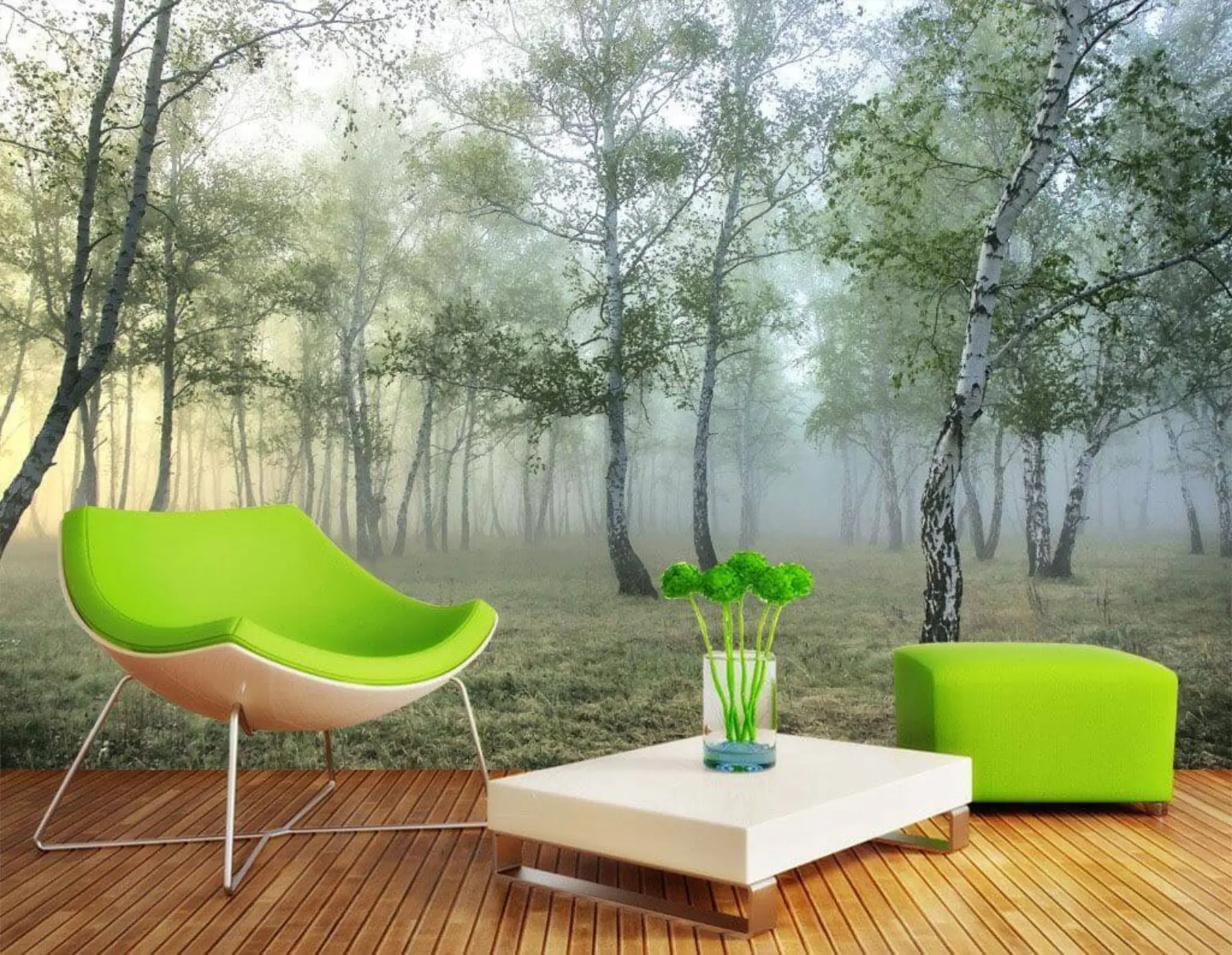 murales de pared Bosque de abedules de niebla u25820