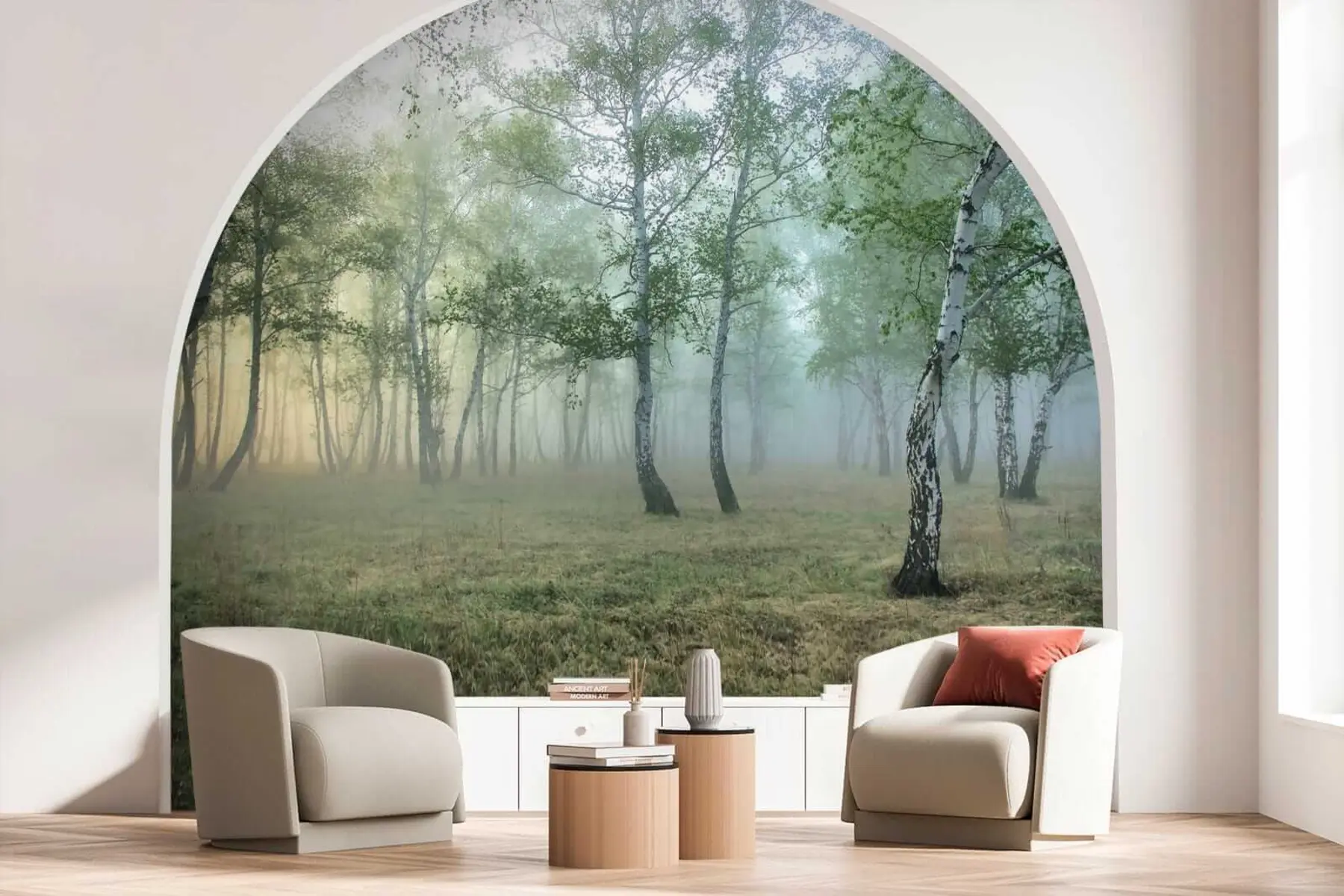 murales de pared Bosque de abedules de niebla u25820