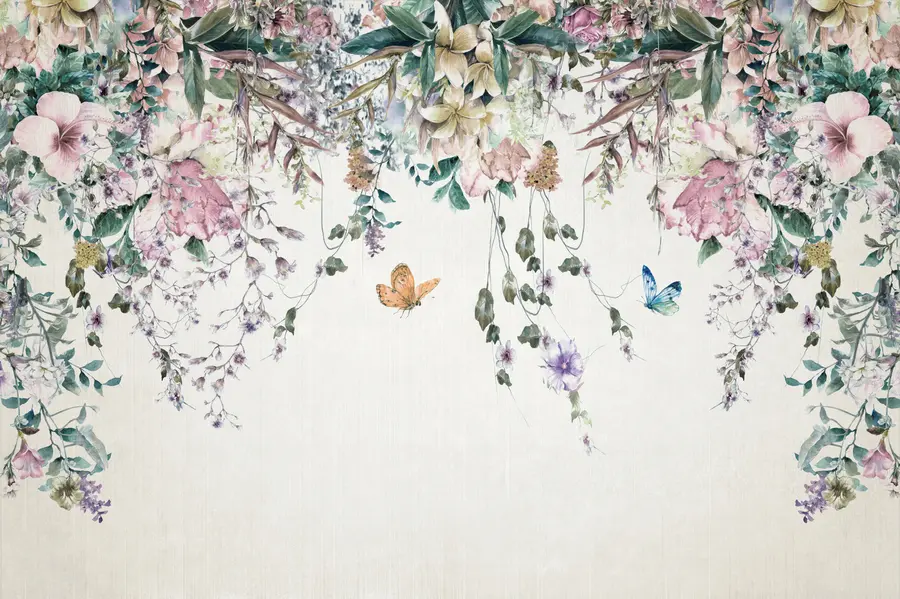 murales de pared Flores y mariposas exóticas u30601
