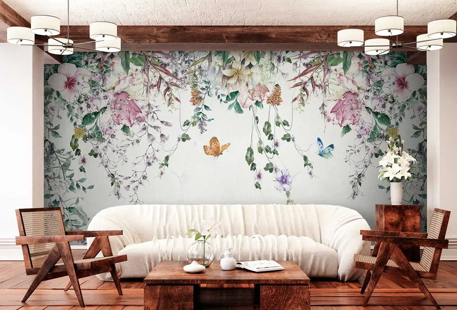 murales de pared Flores y mariposas exóticas u30601