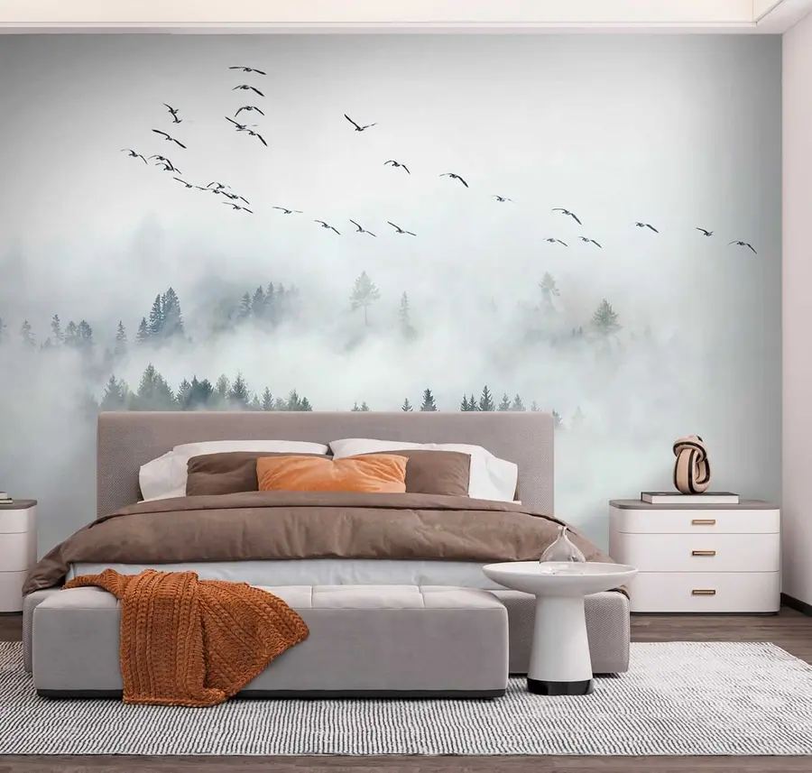 murales de pared Bosque de niebla y pájaros u32480