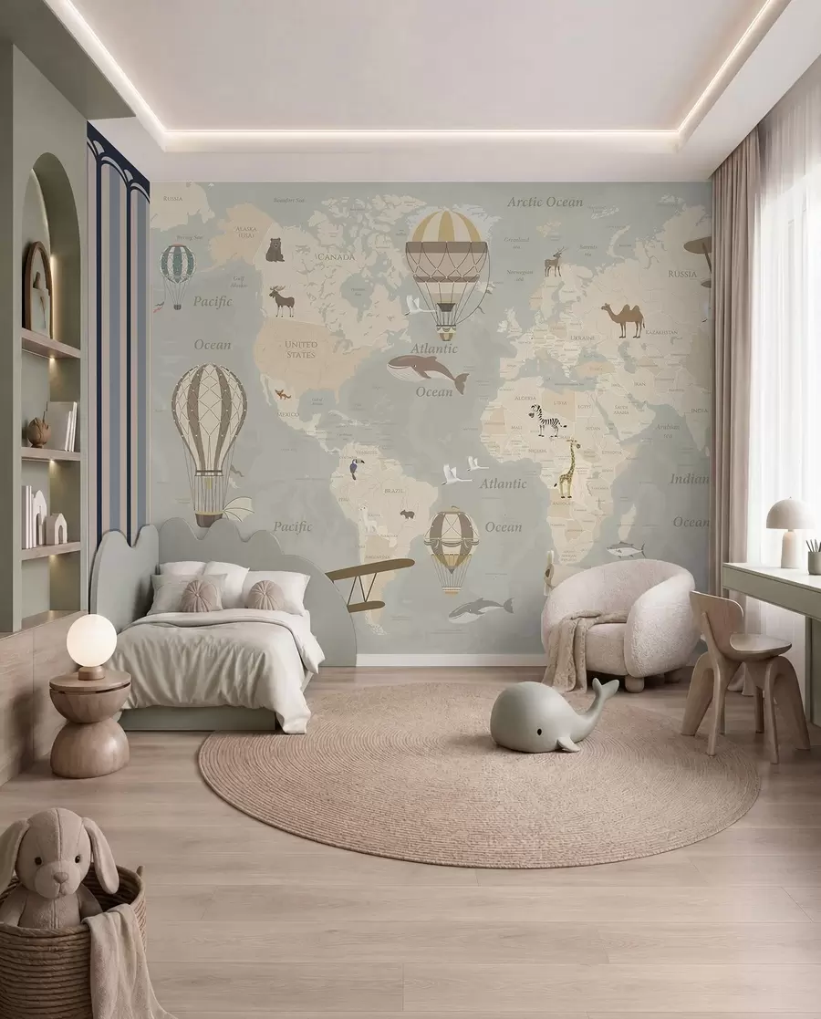murales de pared Mapamundi con globos u36066