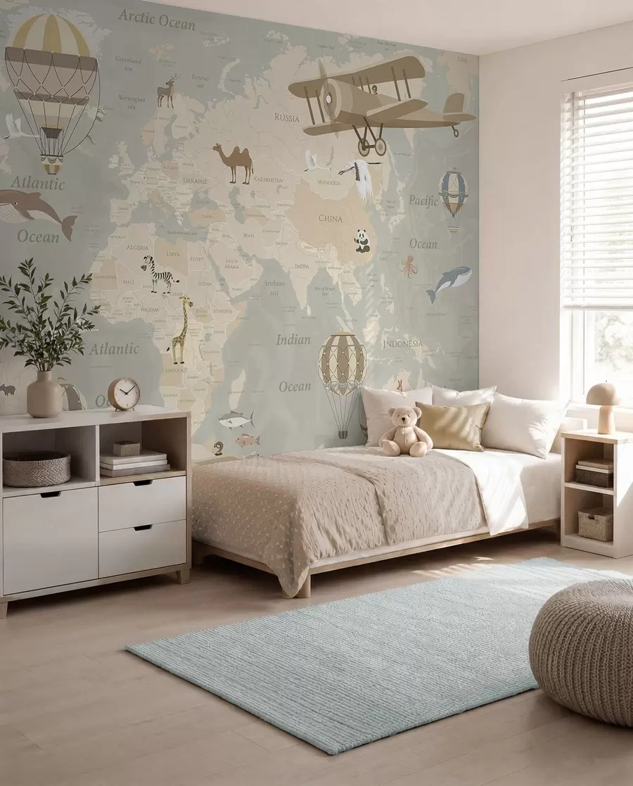 murales de pared Mapamundi con globos u36066