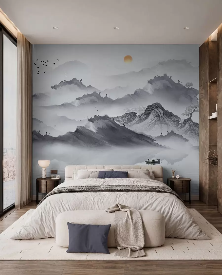 murales de pared Montañas en estilo japonés. dibujo a tinta u44010
