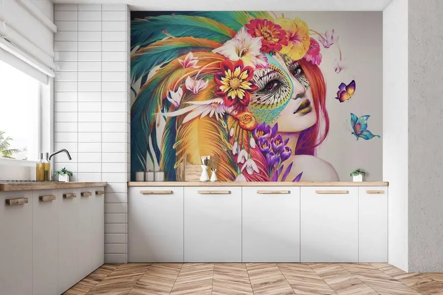 murales de pared Niña con plumas y flores u46277