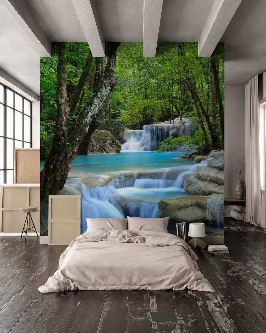 murales de pared Rápidos de cascada en el bosque u54260
