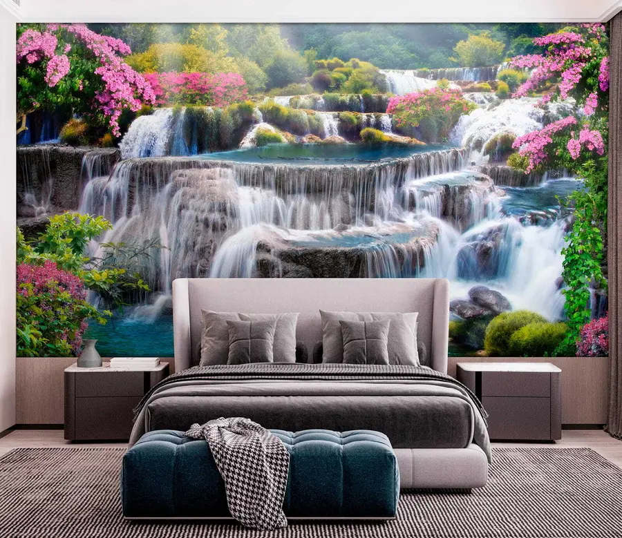 murales de pared Cascada y árboles en flor u60065