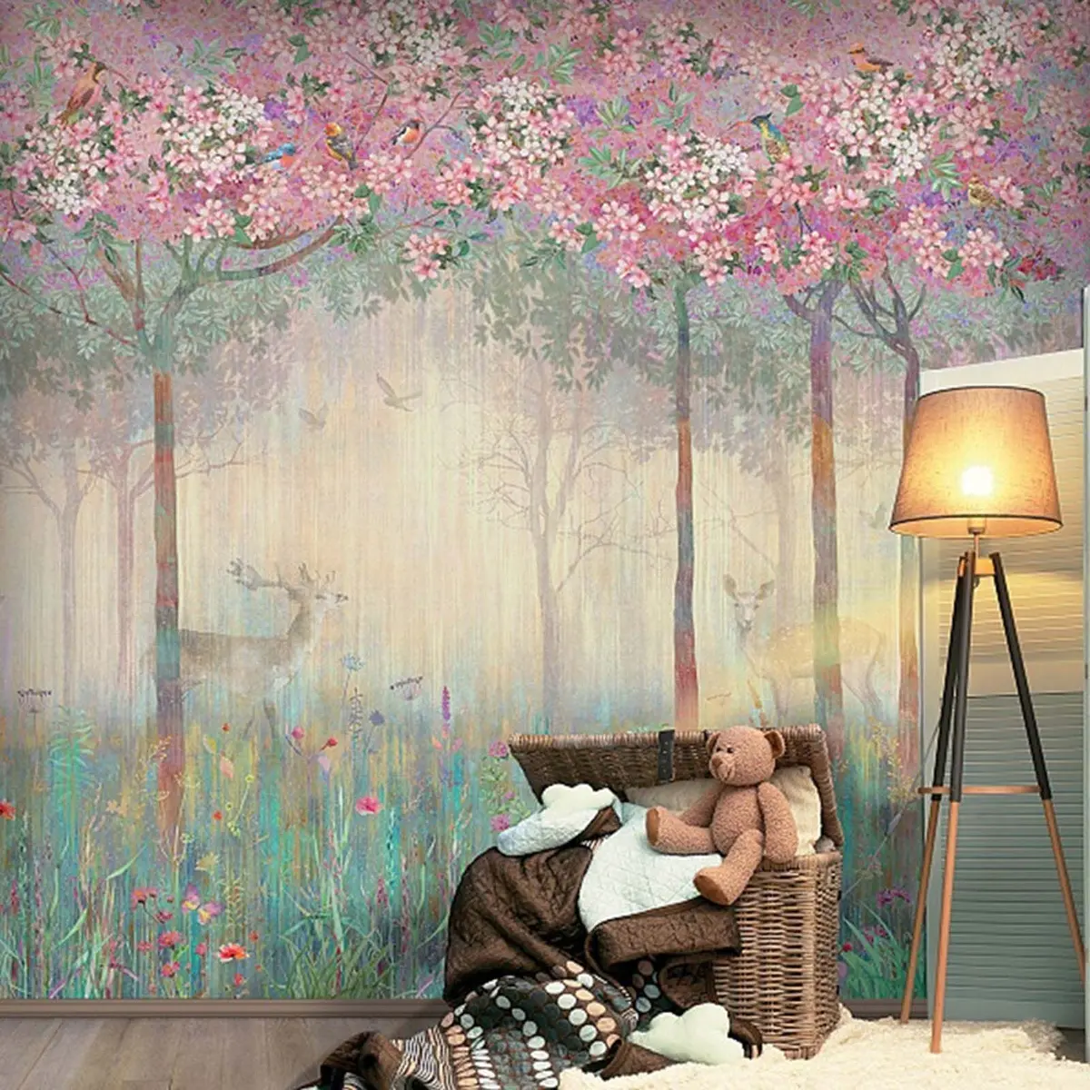 murales de pared Ciervos en el bosque florido u62100