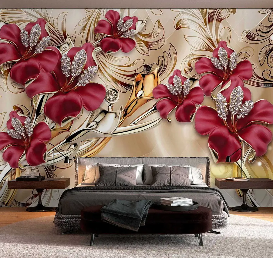 murales de pared Lirios rojos con efecto 3D u70604