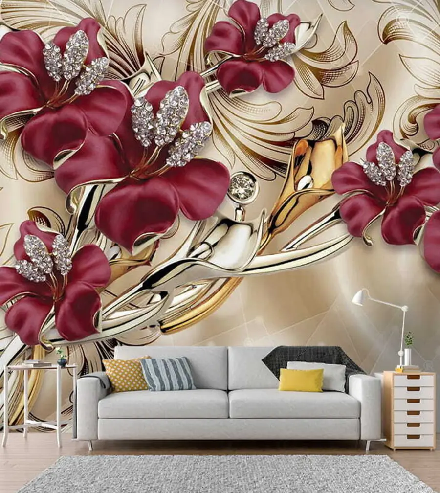 murales de pared Lirios rojos con efecto 3D u70604