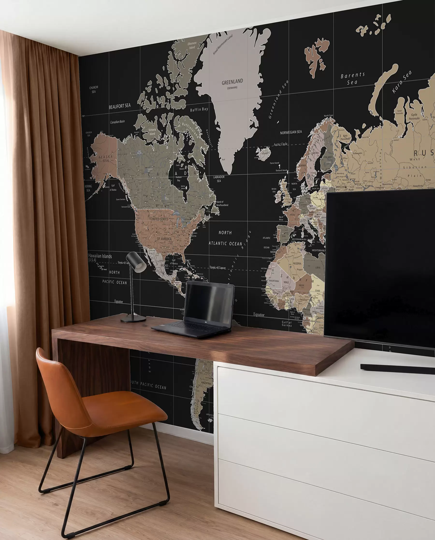 murales de pared Mapamundi sobre negro u99477
