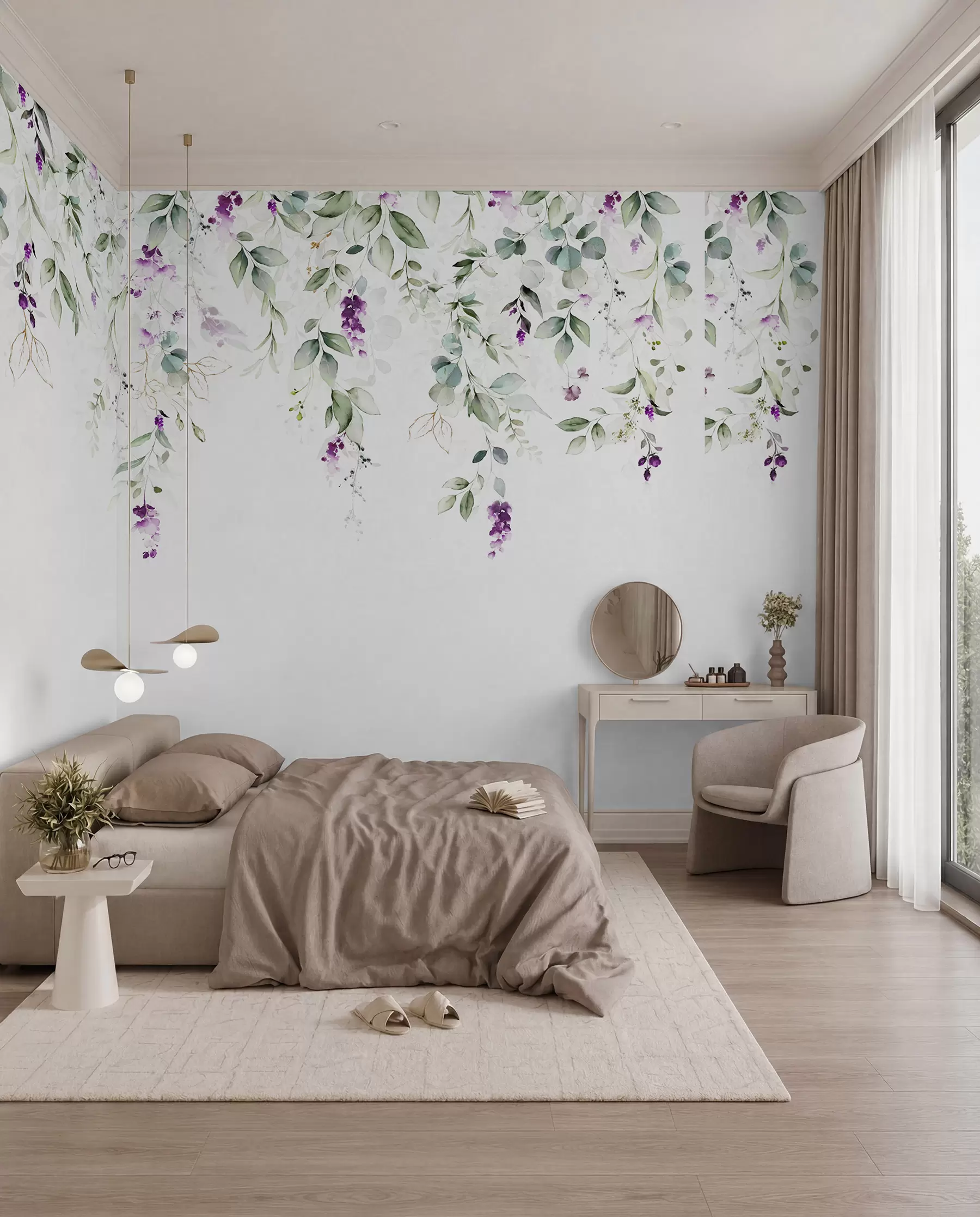 murales de pared composición en acuarela con flores de lavanda u99687