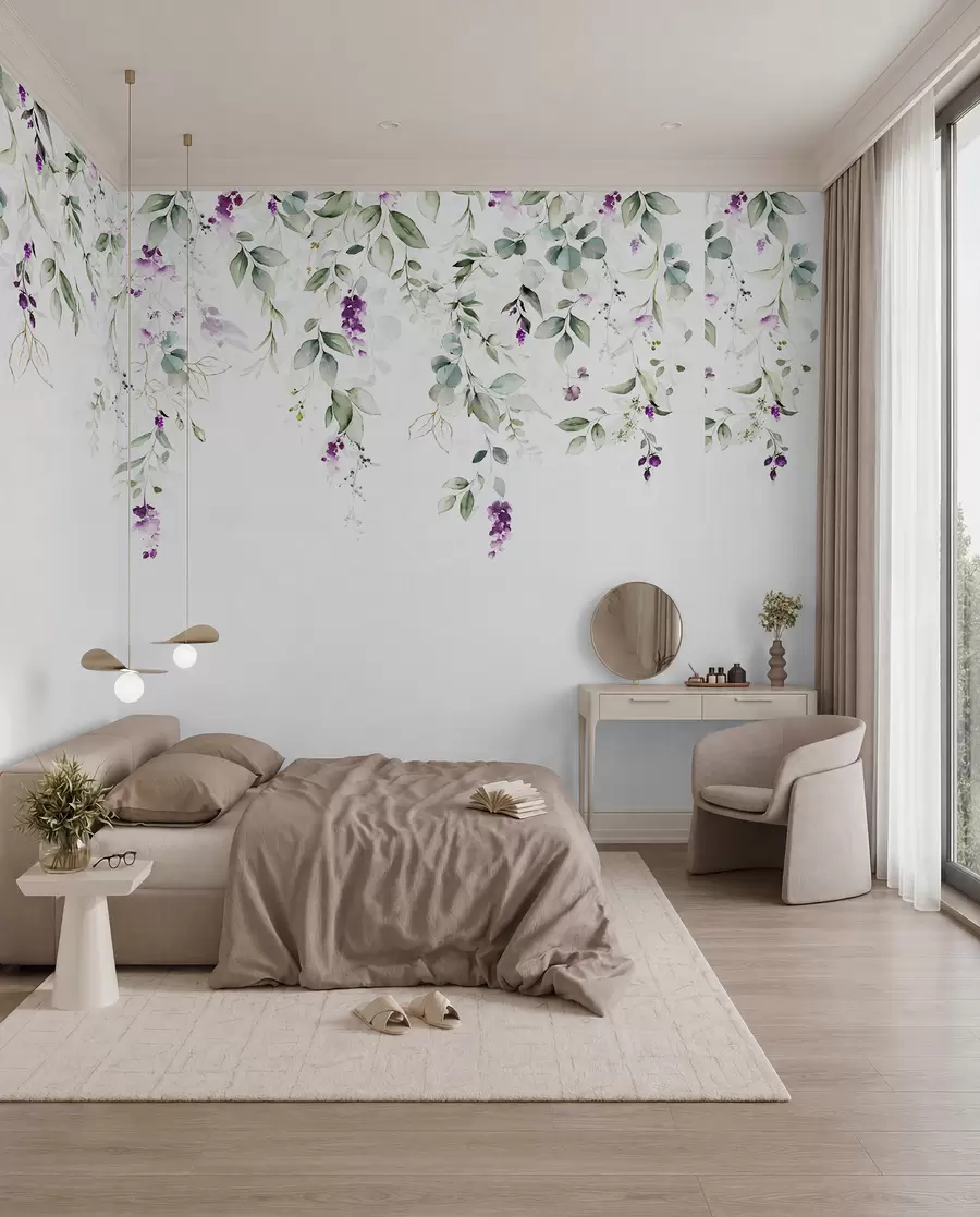 murales de pared composición en acuarela con flores de lavanda u99687
