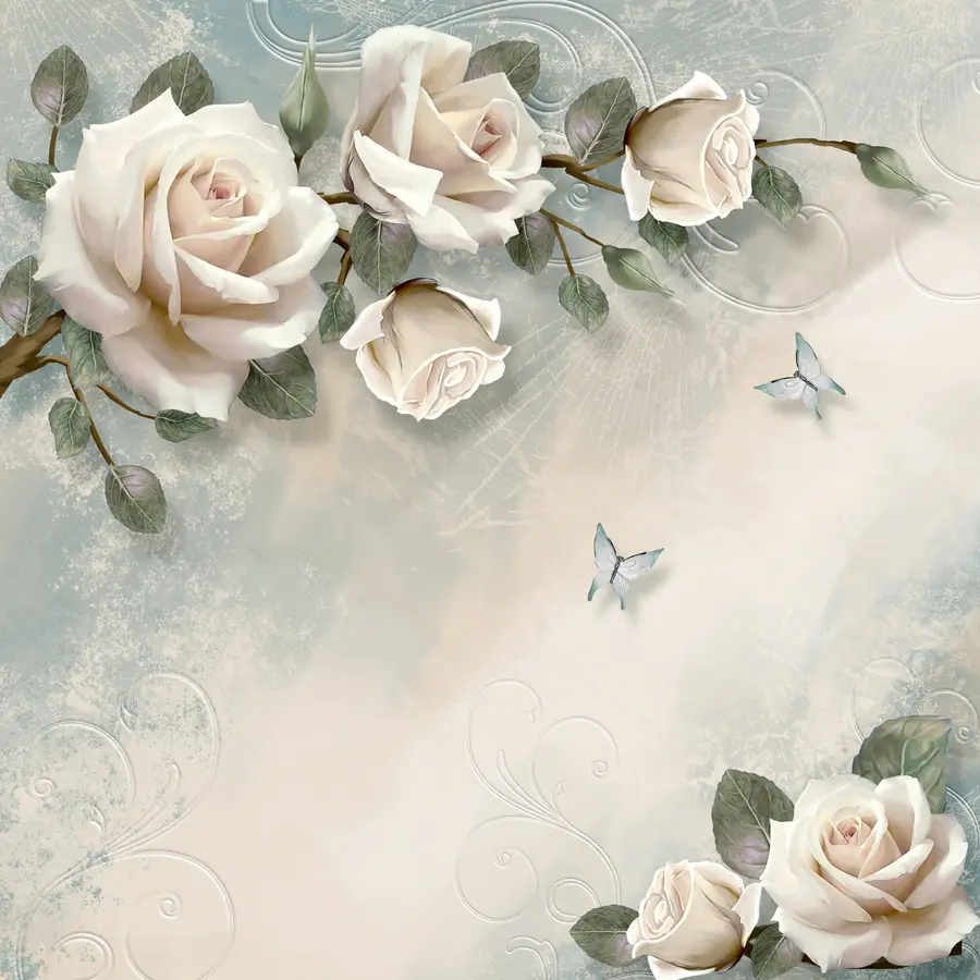 murales de pared Una rama de rosa crema u31353d1