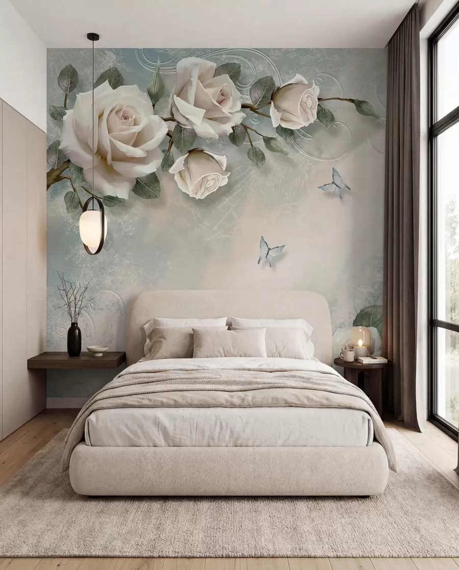 murales de pared Una rama de rosa crema u31353d1