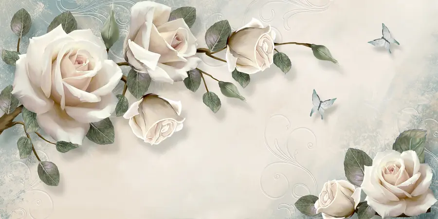 murales de pared Una rama de rosa crema u31353d2