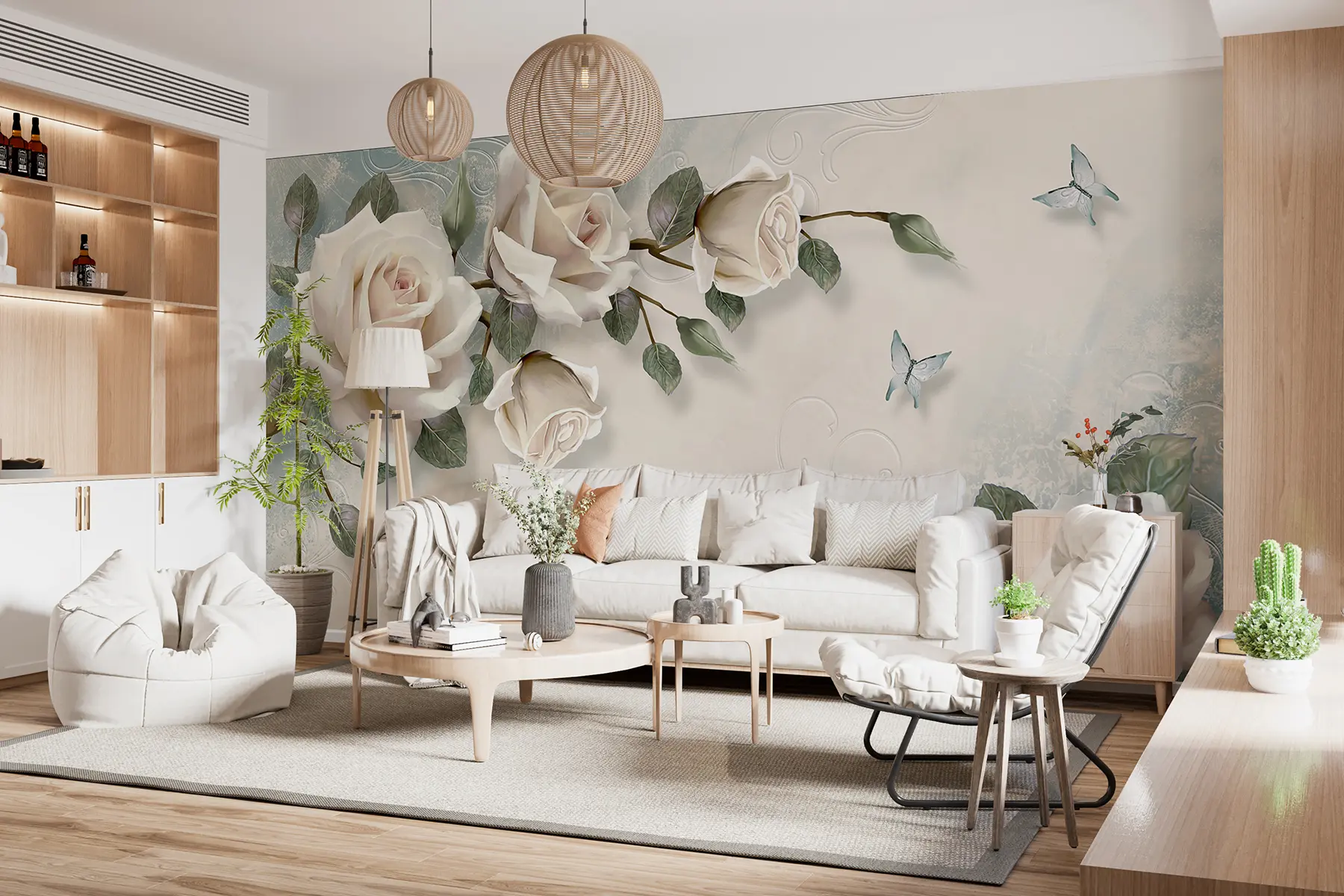murales de pared Una rama de rosa crema u31353d2