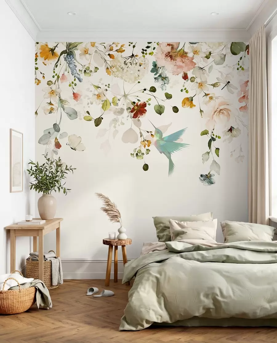murales de pared Flores y colibríes u59610d2