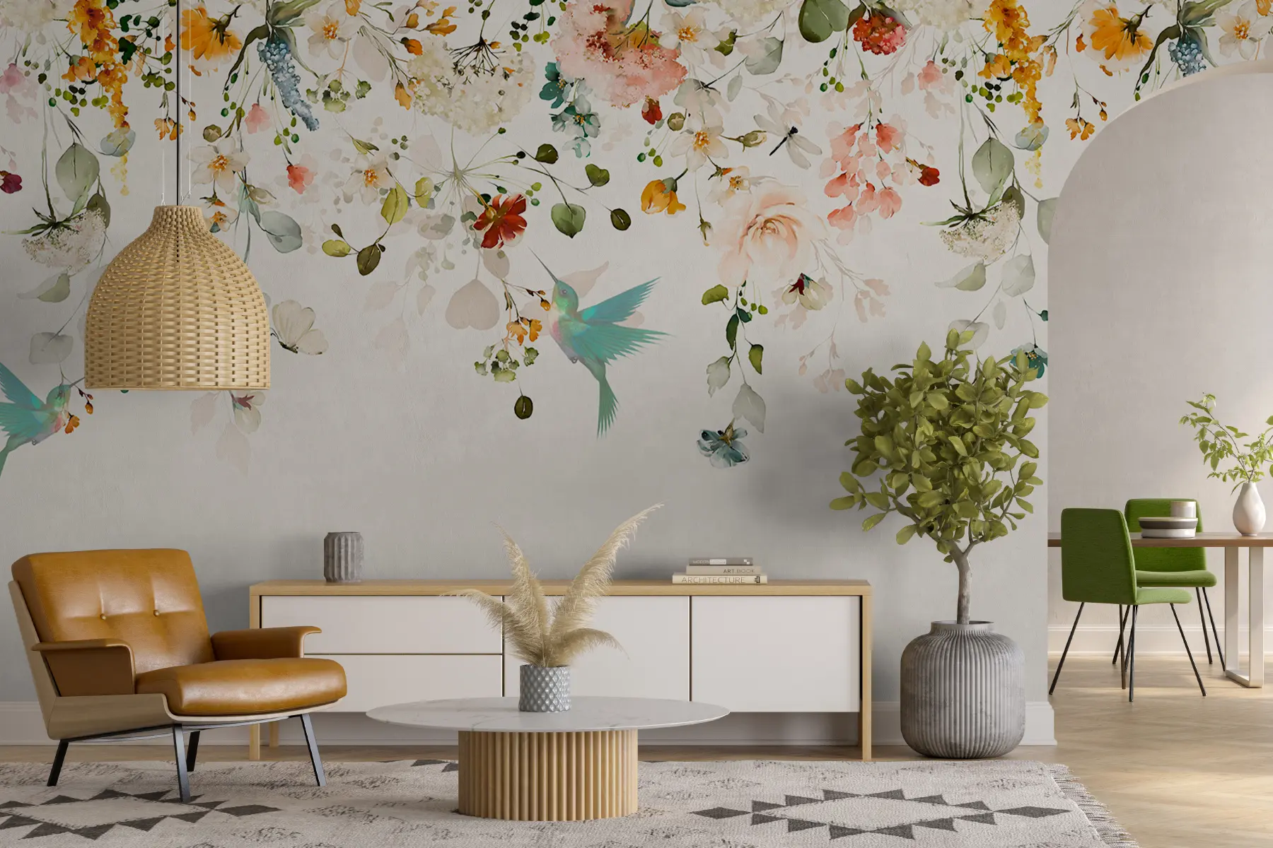 murales de pared Flores y colibríes u59610d2
