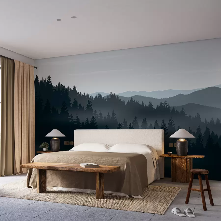 murales de pared bosque en las montañas w00341