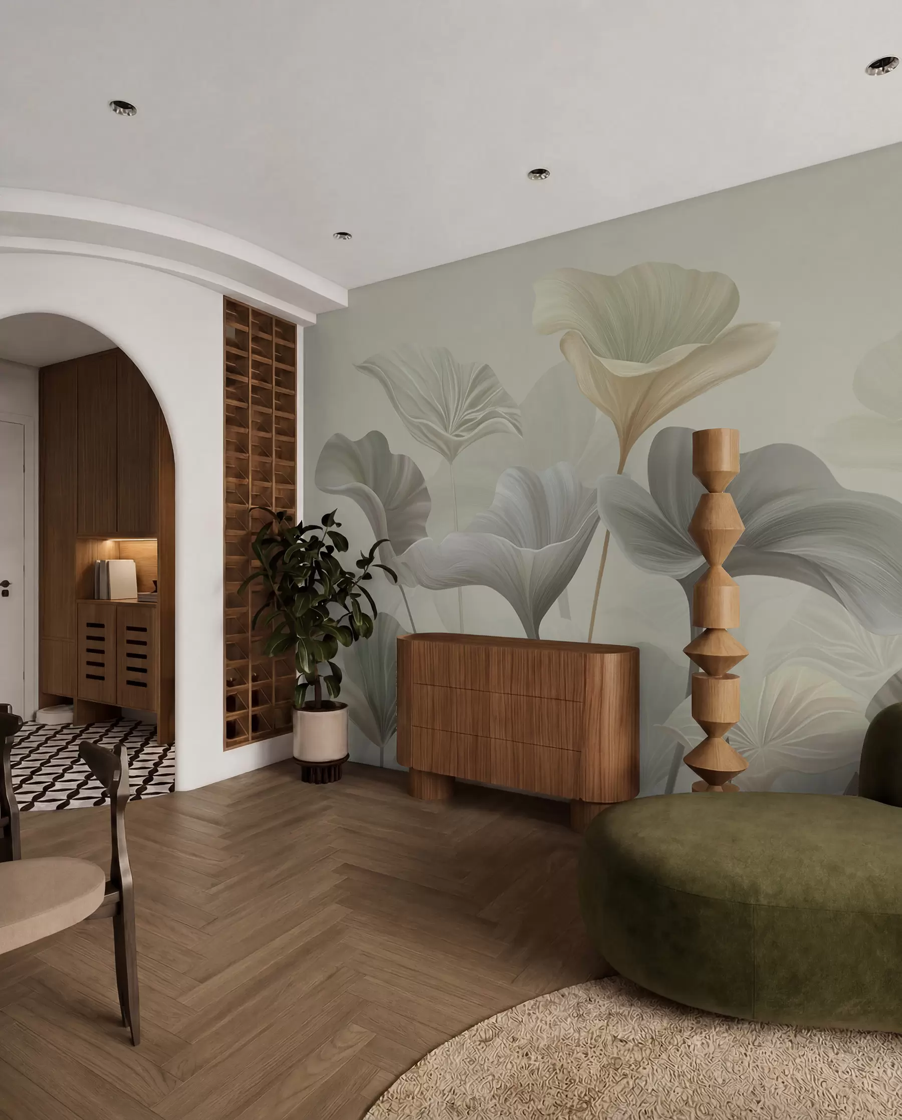 murales de pared Hermosas hojas grandes en colores delicados w00385
