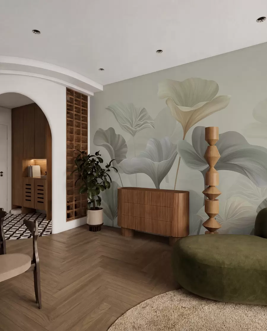 murales de pared Hermosas hojas grandes en colores delicados w00385