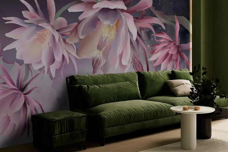 murales de pared Grandes flores de nenúfar sobre un fondo abstracto de acuarela w00387