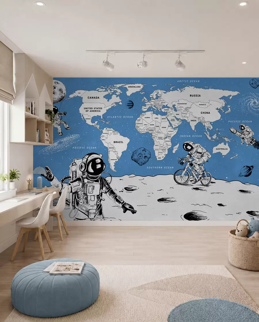 murales de pared Mapa mundial de países en estilo espacial w00473v1