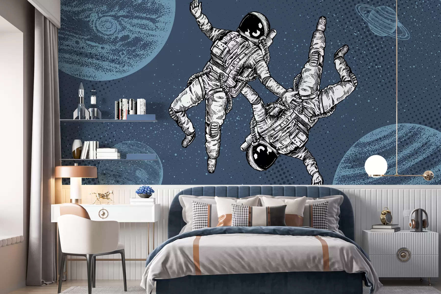murales de pared Astronautas en el espacio entre los planetas. w00630v1