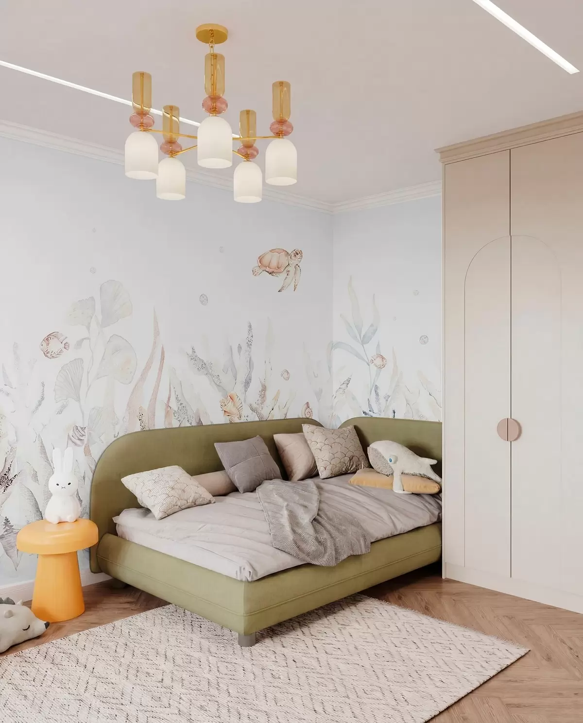 murales de pared Corales marinos acuarela, conchas marinas, tortugas, vida marina, colores beige suaves w00849v1