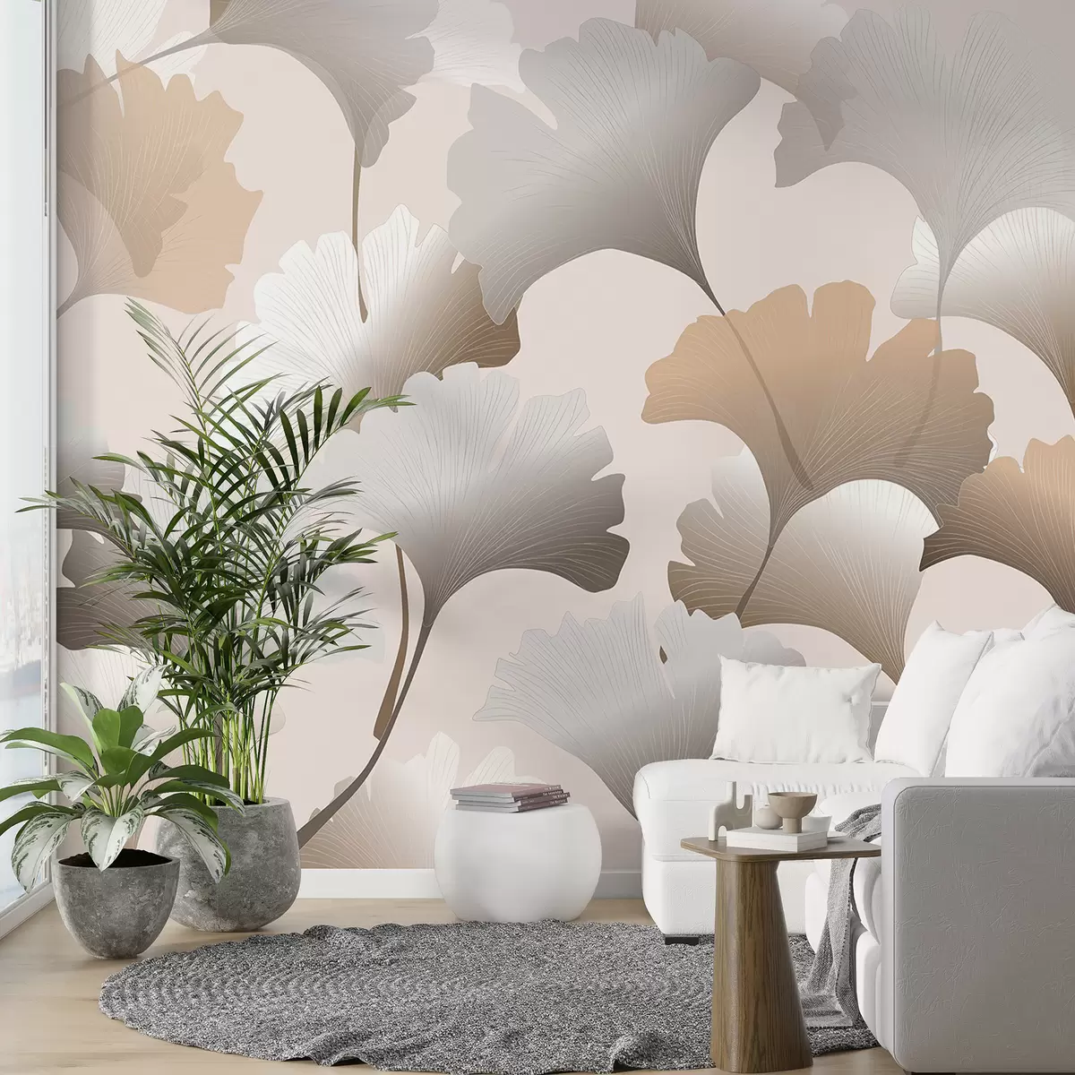 murales de pared Hojas de congo grises y marrones. w00877v2