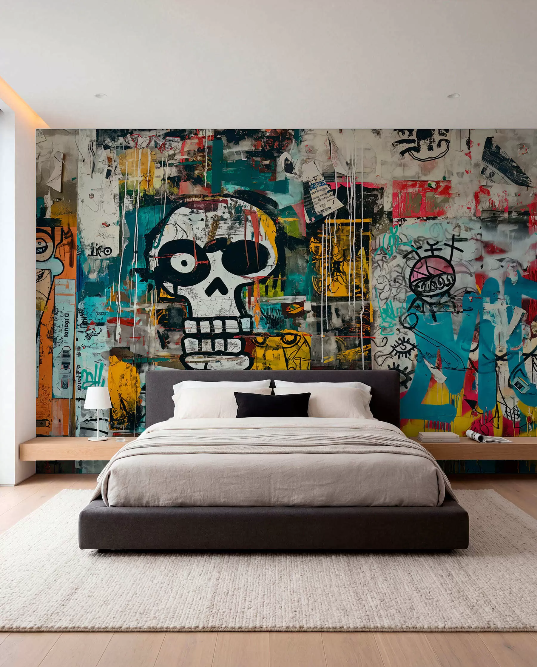 murales de pared Graffiti colorido al estilo Basquiat w01187