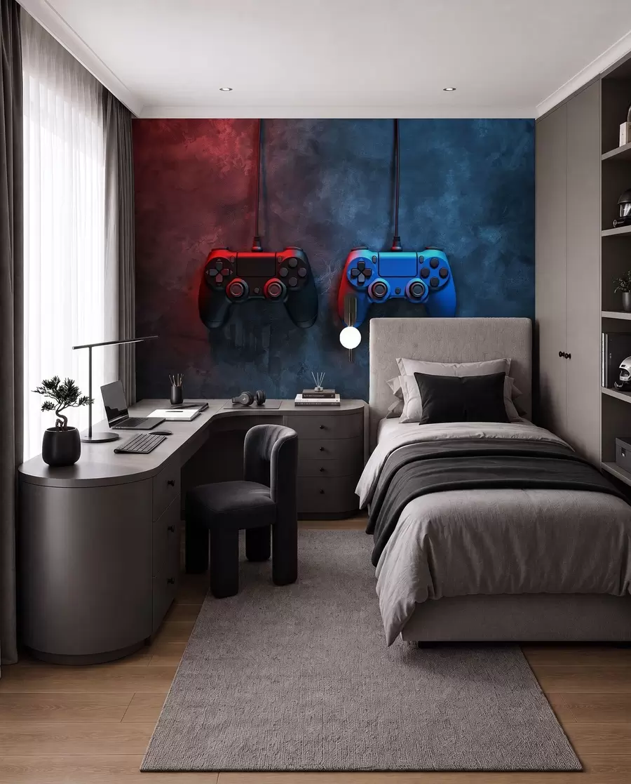murales de pared DualShock negro y azul sobre un fondo oscuro w01189