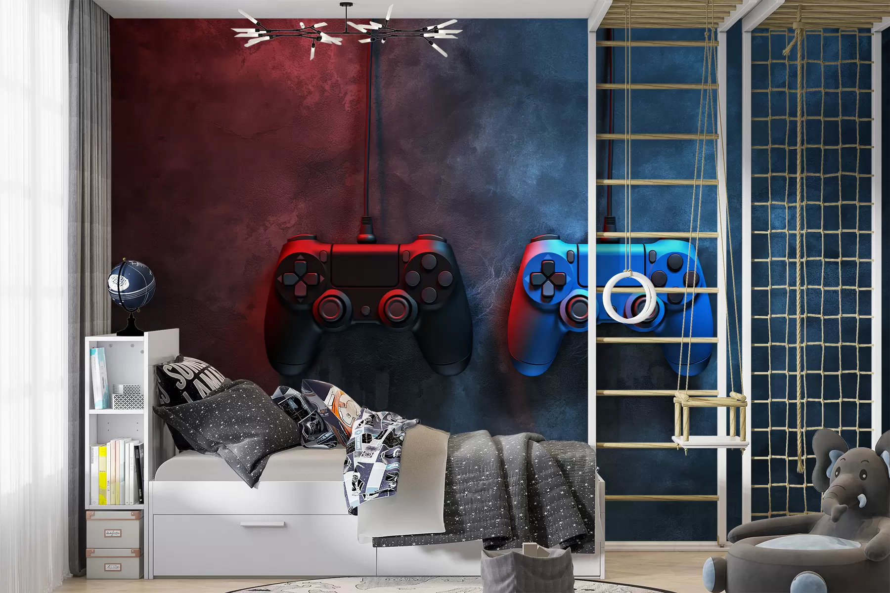 murales de pared DualShock negro y azul sobre un fondo oscuro w01189