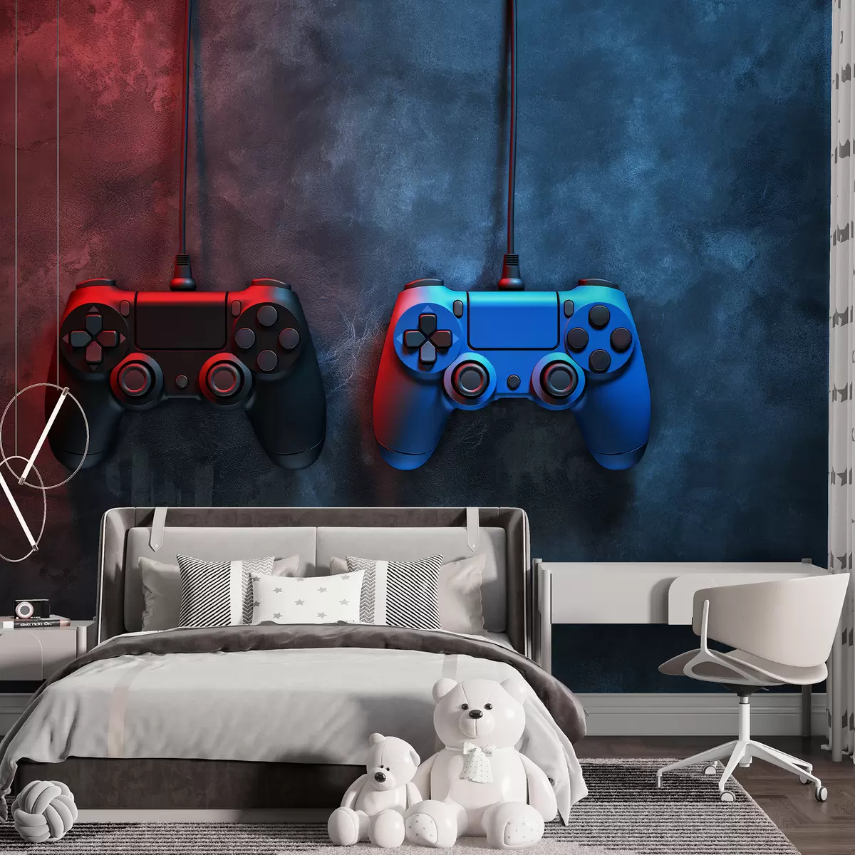 murales de pared DualShock negro y azul sobre un fondo oscuro w01189